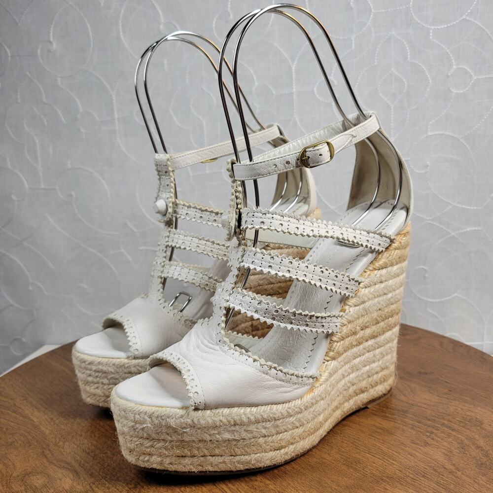 Balenciaga Womens Arena Wedge Sandals 39 US 9 White Strappy Espadrille Platform - Picture 3 of 14